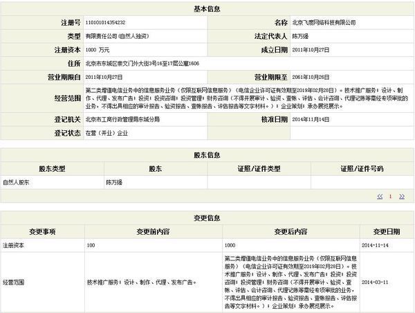 北京飞度网络科技是真的假的地址是东城区崇文门外大街3号16至17层公寓1606.法人定代表